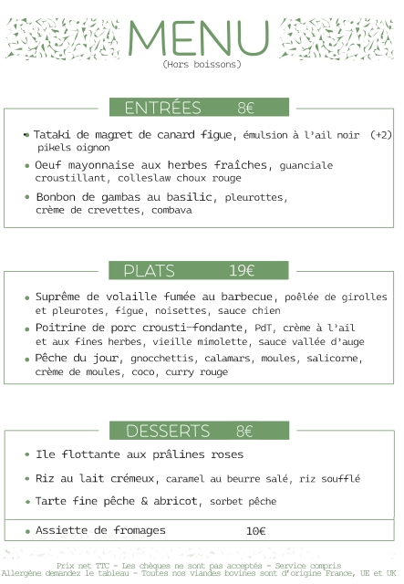 Menu du Midi et du Soir au Restaurant le Comptoir de Brice à Angoulême